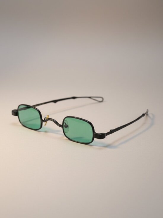 Steampunk Style Brass Tone Eyeglasses Green Tint Rectangular Adjustable Temples